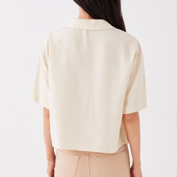 LCW Vision Plain Short Sleeve Linen Blend Women's Shirt - Picture 3 of 7